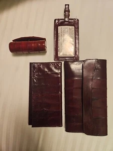 4 piece EEL SKIN SET WALLET, LUGGAGE TAG LIPSTICK CASE AND CHECK BOOK HOLDER - Picture 1 of 11