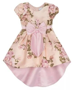 RARE EDITIONS Little Girl's 6 Taupe & Blush Floral Satin High Low Dress NWT $74 - Picture 1 of 2