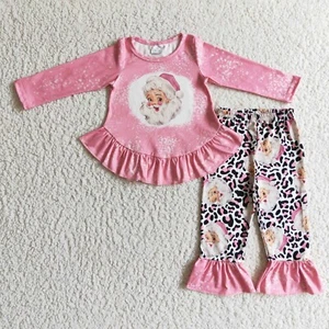 Toddler Girls Party Wear Christmas Santa Pink Top Ruffle Pants 2 pcs Outfit - Picture 1 of 1