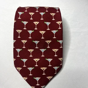 Tommy Bahama Off Island Mens Necktie 100% Silk Red Cocktails Martinis Beach - Picture 1 of 5