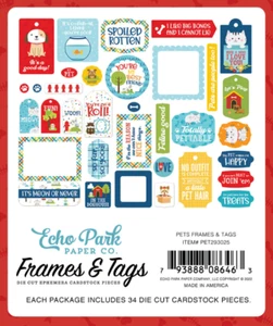Echo Park Frame & Tags - Pets, 34 Die Cut Cardstock Pieces - Picture 1 of 1