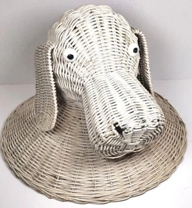 Vintage Wicker Puppy Dog Head Basket Lid Top Large Hound Sculpture Handmade RARE - Picture 1 of 11
