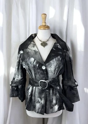 Belted Abstract Jacket Goth Artsy Chic Button Up Whimsy Lolita Fall Size Medium - Image 1 of 4
