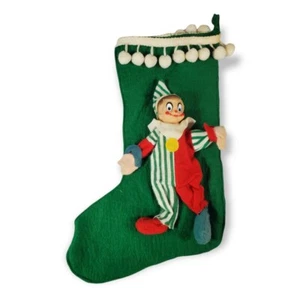 HANDMADE Felt Stocking Clown Toy vtg green elf figure hanging christmas - Picture 1 of 5