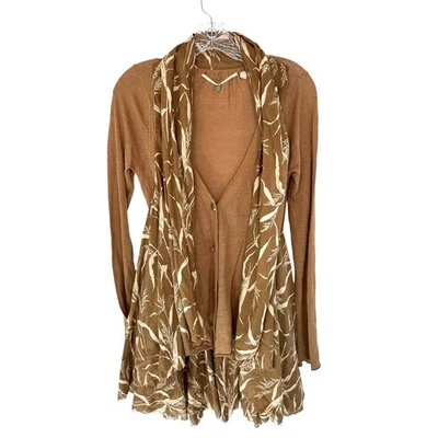 Cárdigan tejido y anudado Lagenlook Recall the Willow Wheat Print talla pequeña Foto 1 de 4