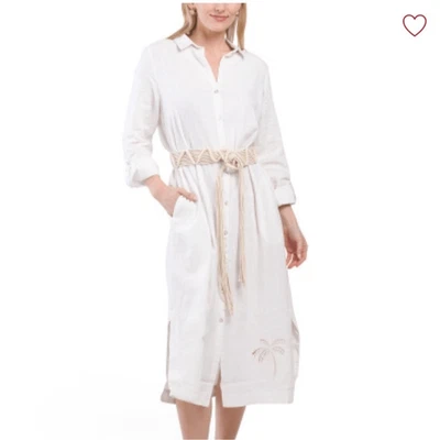 Calypso St. Barth | XS |  NWT Linen Shirt Dress white lining shirt dress palm - Image 1 of 4