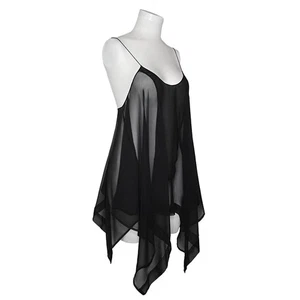 Sz S Flowey Handkerchief Sheer Black Chiffon Tank Top Layering Fairycore Pixie - Picture 1 of 12