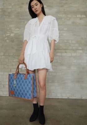 SANDRO Emiliana Dress Women's (EU) 38 US 8 -3/4 Sleeve Linen Buttoned White Mini - Image 1 of 4