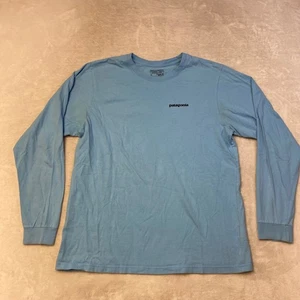 Patagonia Herren Langarm T-Shirt Regular Fit Grafik Logo Blau M - Bild 1 von 8