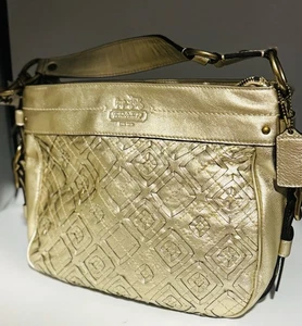 Coach Neu mit Etikett geflochtenes Leder Zoe Hobo Metallic F12738 Handtasche Tasche Champagner Gold - Bild 1 von 12
