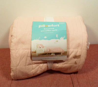Pillowfort Twin Box Stitch Microfiber Kids' Quilt Pink (Dirt Mark)* - Image 1 of 4