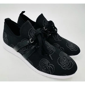 Isaac Mizrahi Live! Floral Stretch Fly Knit Sneaker Black Womens Size 6.5 NWOT - Picture 1 of 9