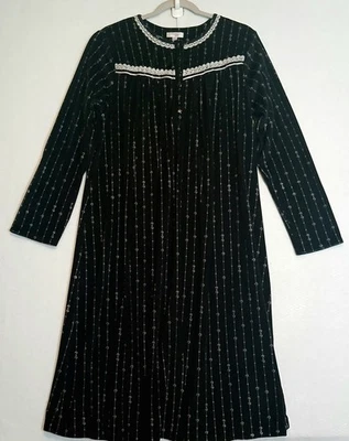 SECRET TREASURES Black White Nightgown Cozy Fleece Lace Trim Womens 12-14 Large - Image 1 of 4