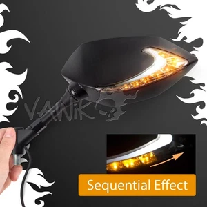 Espejos retrovisores VAWiK negros Lucifer LED secuenciales integrados para Harley Street 500 750 ε - Imagen 1 de 10