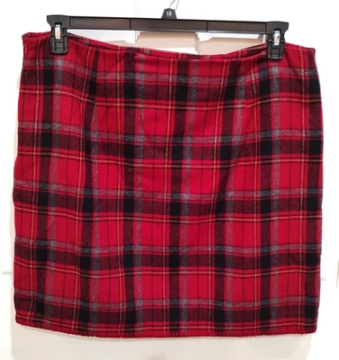Falda Eddie Bauer 18 Rojo Tartán Mezcla de Lana a Cuadros Vacaciones Imitación Envoltura Flecos Imitación Foto 1 de 4