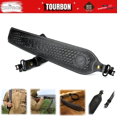 TOURBON Vintage Leather Rifle Sling Hunting Gun Strap Shotgun Thumb Loop+Swivels - Image 1 of 4