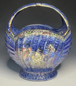 Antique Iridescent Blue Shell Basket Arthur Woods 'Astoria' Victorian England - Picture 1 of 9