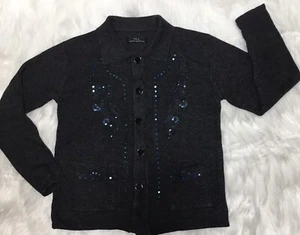 H.L. Hualinyangmaoshan Women’s Bling Cardigan S-Medium Sequined Embroidered Gray - Picture 1 of 8