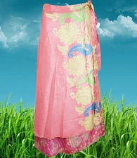 Boho Wrap Skirt Blink Pink Double Layered Ankle Length Skirt Onesize
