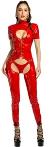 CATSUIT SUIT CHAPS OVERALL PVC VINYL RED LATEX LEATHER SEXY LINGERIE - Picture 1 of 3