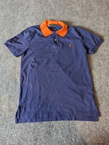  RALPH LAUREN Polo Shirt  BOYs Large  Blue With Orange Collar RUGBY SHIRT  - Picture 1 of 6