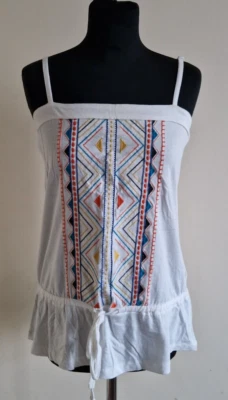 Top túnica con tiras de diseño bordado azteca/navajo blanco cremoso para dama talla 10-12 Foto 1 de 4