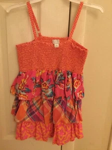 Girls’ L (10/12) Children's Place multi-pink tiered/ruffle/print strap top used - Picture 1 of 2