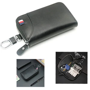 Leather Black Wallet Key Holder Keychain Bag Zipper Credit Card Package For Men - Picture 1 of 12