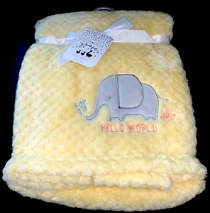 New! Baby Girls Yellow Plush "HELLLO WORLD" BLANKET sz 30" x 40" NWT - Picture 1 of 1