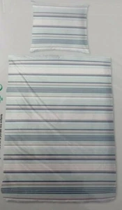 Hahn Mikrofaser Bettwäsche 135x200cm, Kissen 80x80cm grau blau grün Streifen neu - Bild 1 von 24