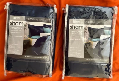 Lote de 2 JCPenney HOME COLLECTION JCP algodón AZUL MARINO ESTÁNDAR almohada SHAMS (20"x26") Foto 1 de 4