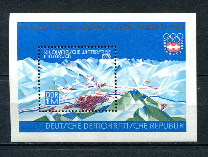 Alemania - RDA: hoja Olympia de Innsbruck de 1975 - como nueva NH Foto 1 de 1