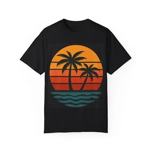 Retro Sunset Palm Tree T-Shirt - Perfect for Beach Lovers - Picture 1 of 5