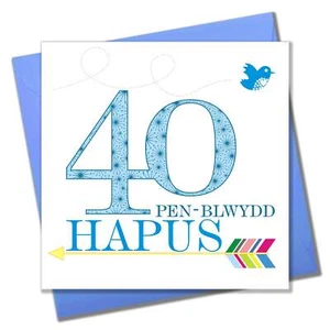 Walisische Geburtstagskarte, Penblwydd Hapus, blau Alter 40, Happy 40th Birthday - Bild 1 von 2