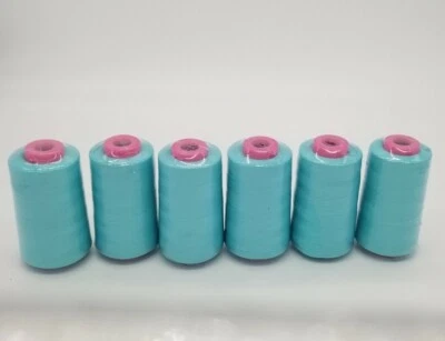 Lot of 6 Big Quality AQUA Color Sewing Machine Thread Spools 6000 YDS per Cone  - Image 1 of 4
