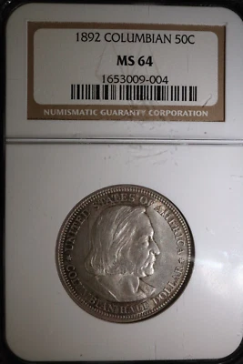 1892 Columbian Exposition Half Dollar NGC MS64, Slight Rainbow Tone, Beautiful!! - Image 1 of 3