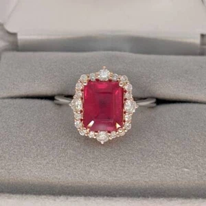 3.11 Ct Ruby & Lab Grown CVD Diamond Prong Ring 14K Solid Multi-Tone Gold - Picture 1 of 6