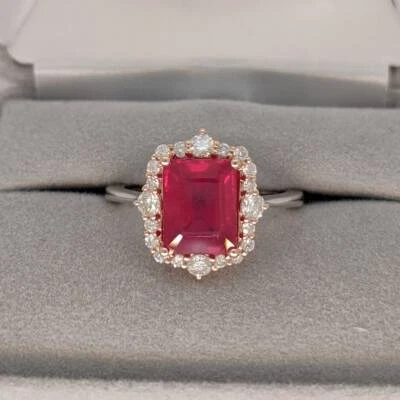 3.11 Ct Ruby & Lab Grown CVD Diamond Prong Ring 14K Solid Multi-Tone Gold - Image 1 of 4