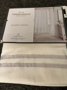 Threshold Ribbon Border 72" Cotton Shower Curtain Gray - Picture 1 of 4