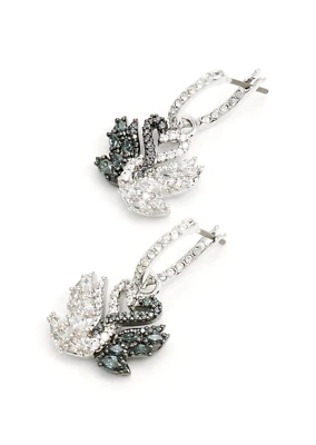 New in Gift Box SWAROVSKI Brand 5705728 Black White Crystals Swan Drop Earrings - Image 1 of 3