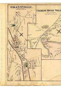 1876 map East Weymouth, Foxborough, North Weymouth, Lovells Cor. w/family names - Picture 1 of 7