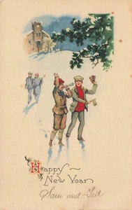 Postcard Happy New Year Holiday 1923 Walking Home from Church - Picture 1 of 2