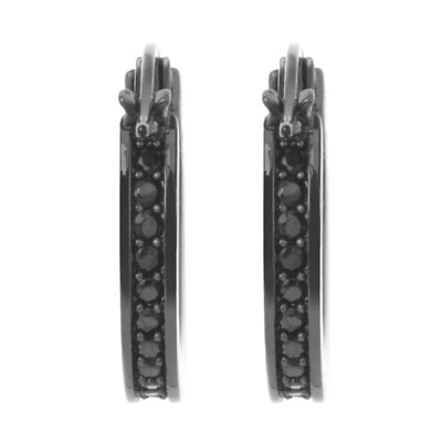 Men's Women'sHuggie Hoop Hinged Snap Black Plated Earrings HE 921 BK - Image 1 of 3