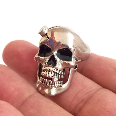 VINTAGE HEAVY BIKER SKULL RING MENS SILVER PLATED COPPER/PUNK STYLE BIG SIZE 12  - Image 1 of 4