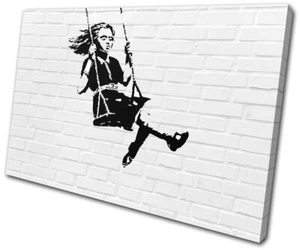 Girl Swing Graffiti Banksy Hi Res SINGLE CANVAS WALL ART Picture Print - Picture 1 of 1