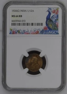 1926(C) 1/12 Anna KG V British India - NGC Graded MS 64 RB - Picture 1 of 2