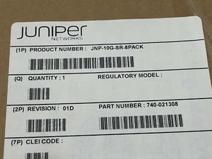 Juniper JNP-10G-SR-8PACK SFP+ Transceiver Module - Brand New - Genuine Juniper - Picture 1 of 1