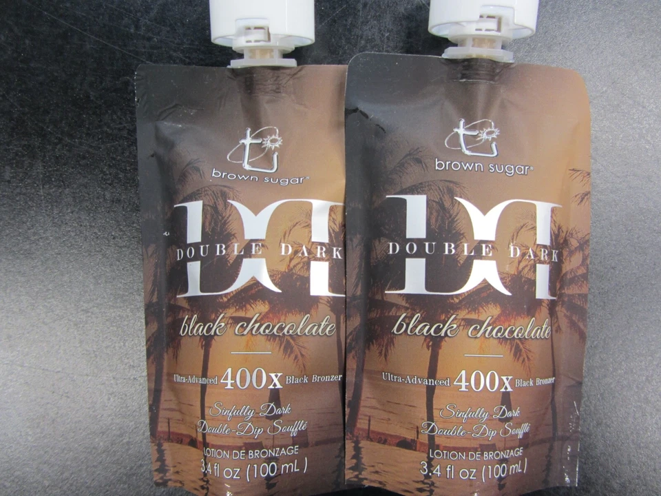 2 POUCHES DOUBLE DARK BLACK CHOCOLATE 400X BRONZER 3.4 OZ  TANNING LOTION - image 1 of 1