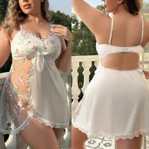 Plus Size Women's Sexy-Lingerie Lace Silk Babydoll Nightwear Sleepwear Dress US - Picture 1 of 32