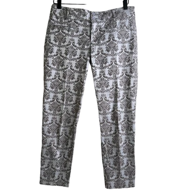 Anthropologie Cartonnier Womens Charlie Ankle Pants Ivory Brown Damask Stretch 0 - Image 1 of 4